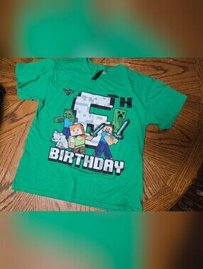 Green Minecraft 6th Birthday Graphic Tee
